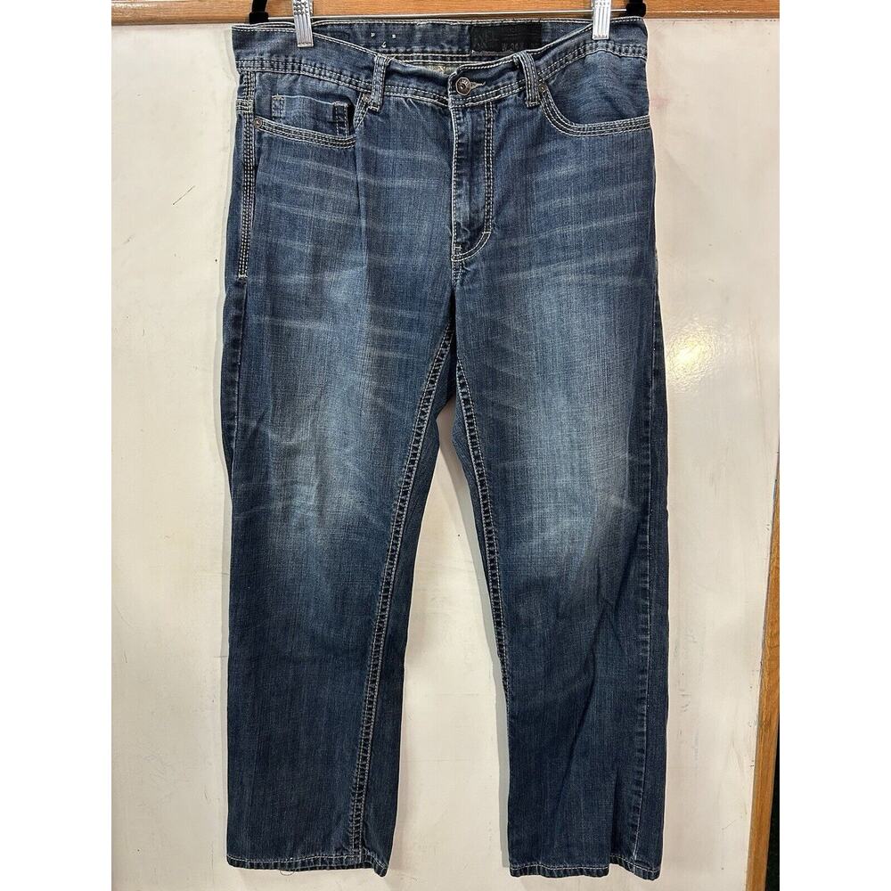 Tk Axel Bootcut Jeans Mens 34x32 (Actual 35x29) Blue Denim Mid Rise Slim Fit Zip